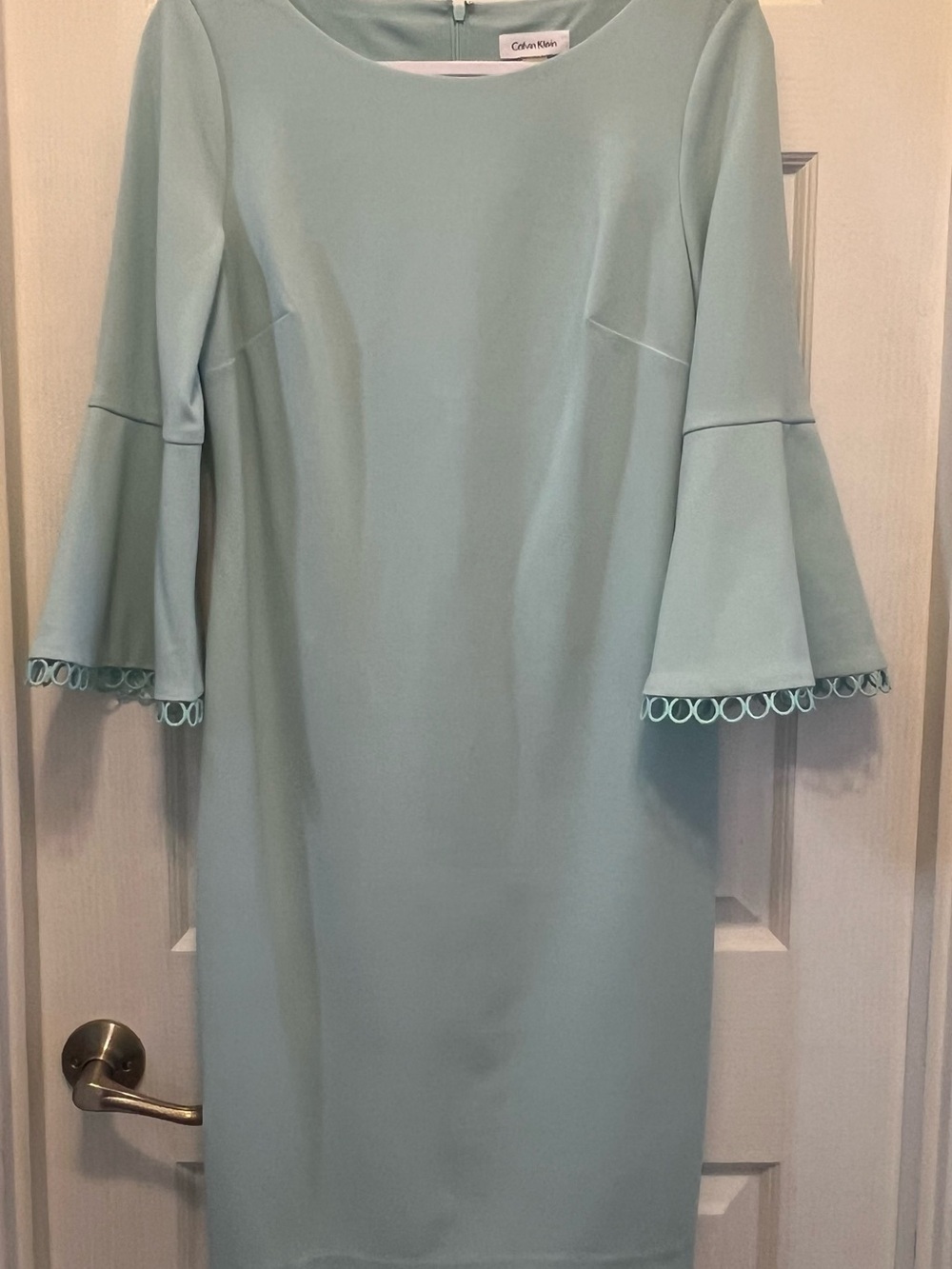 Calvin Klein Mint Bell Sleeve Sheath Dress with Scallop Trim